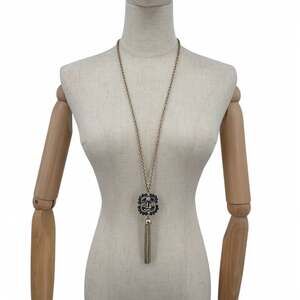 Banana Republic Necklace Long Rhinestone Pendant and Gold Tone Chain Tassel